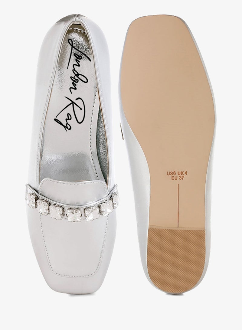 London Rag Metallic Diamante Strap Loafers in Silver - Image 4