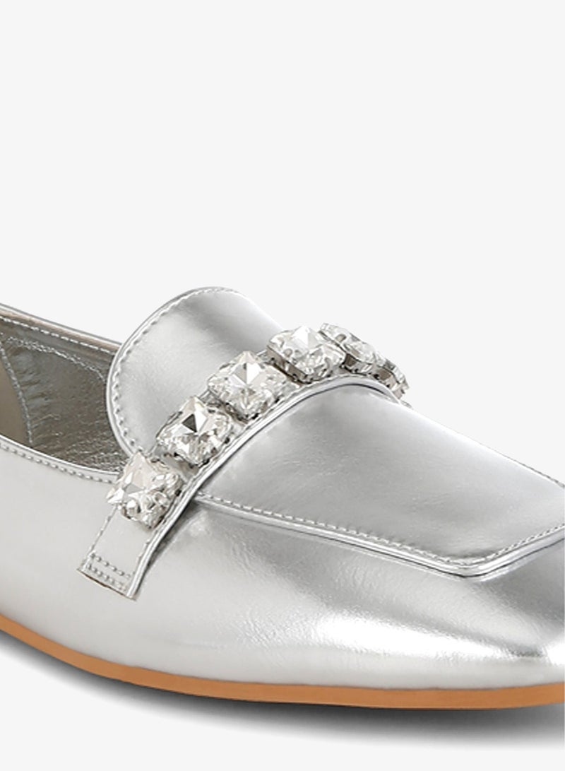 London Rag Metallic Diamante Strap Loafers in Silver - Image 5