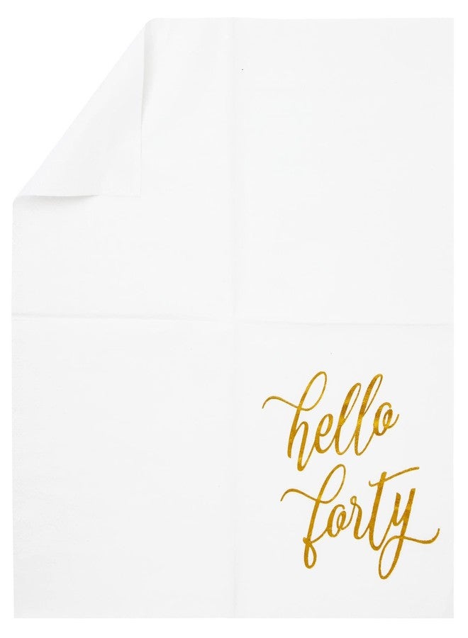 BLUE PANDA 40th Birthday Napkins - 50-Pack, 5 x 5 In Folded, White with Gold Foil Hello Forty Script - 3-Ply Absorbent Disposable Cocktail Napkins for Women & Men - Image 4