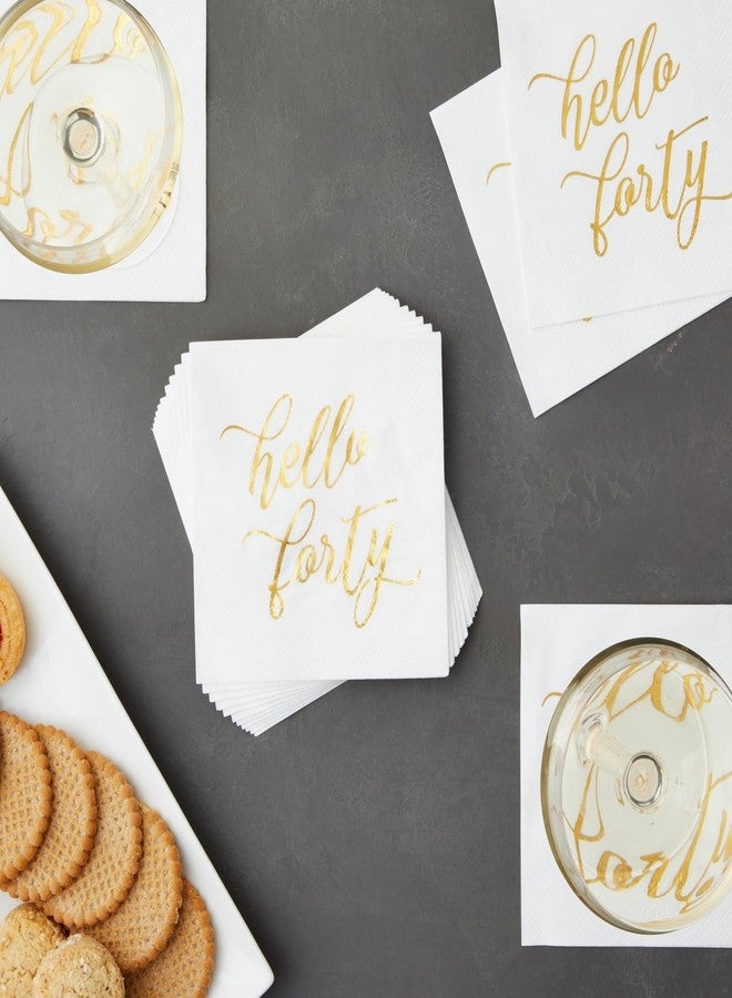 BLUE PANDA 40th Birthday Napkins - 50-Pack, 5 x 5 In Folded, White with Gold Foil Hello Forty Script - 3-Ply Absorbent Disposable Cocktail Napkins for Women & Men - Image 2