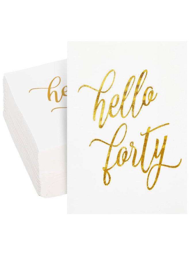 BLUE PANDA 40th Birthday Napkins - 50-Pack, 5 x 5 In Folded, White with Gold Foil Hello Forty Script - 3-Ply Absorbent Disposable Cocktail Napkins for Women & Men - Image 1