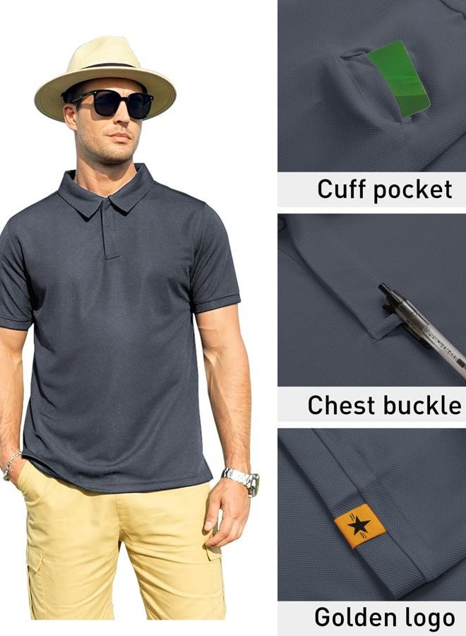 ZITY Mens Polo Shirt Short Sleeve Sports Golf Tennis T-Shirt, Gray, XL - Image 2