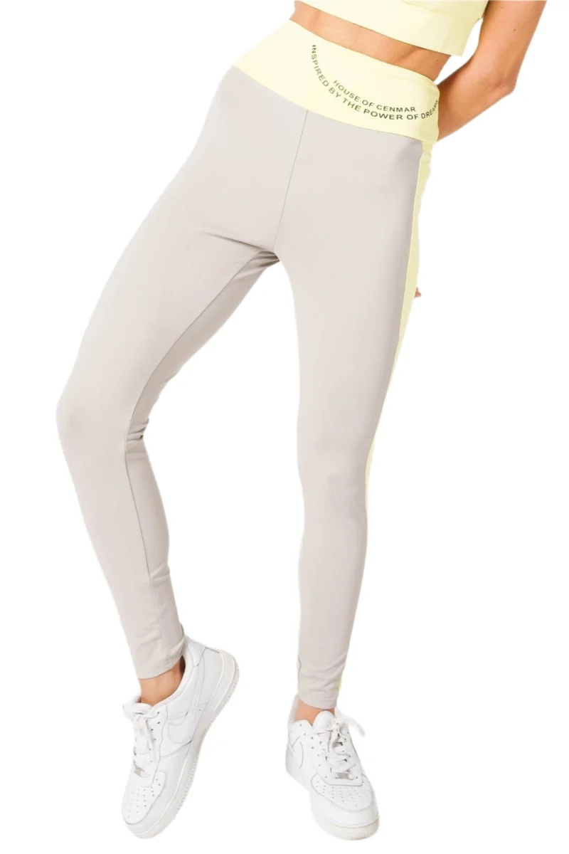 هاوس اوف سينمار Gray With Yellow Strip On Sides Women'S Activewear Leggings