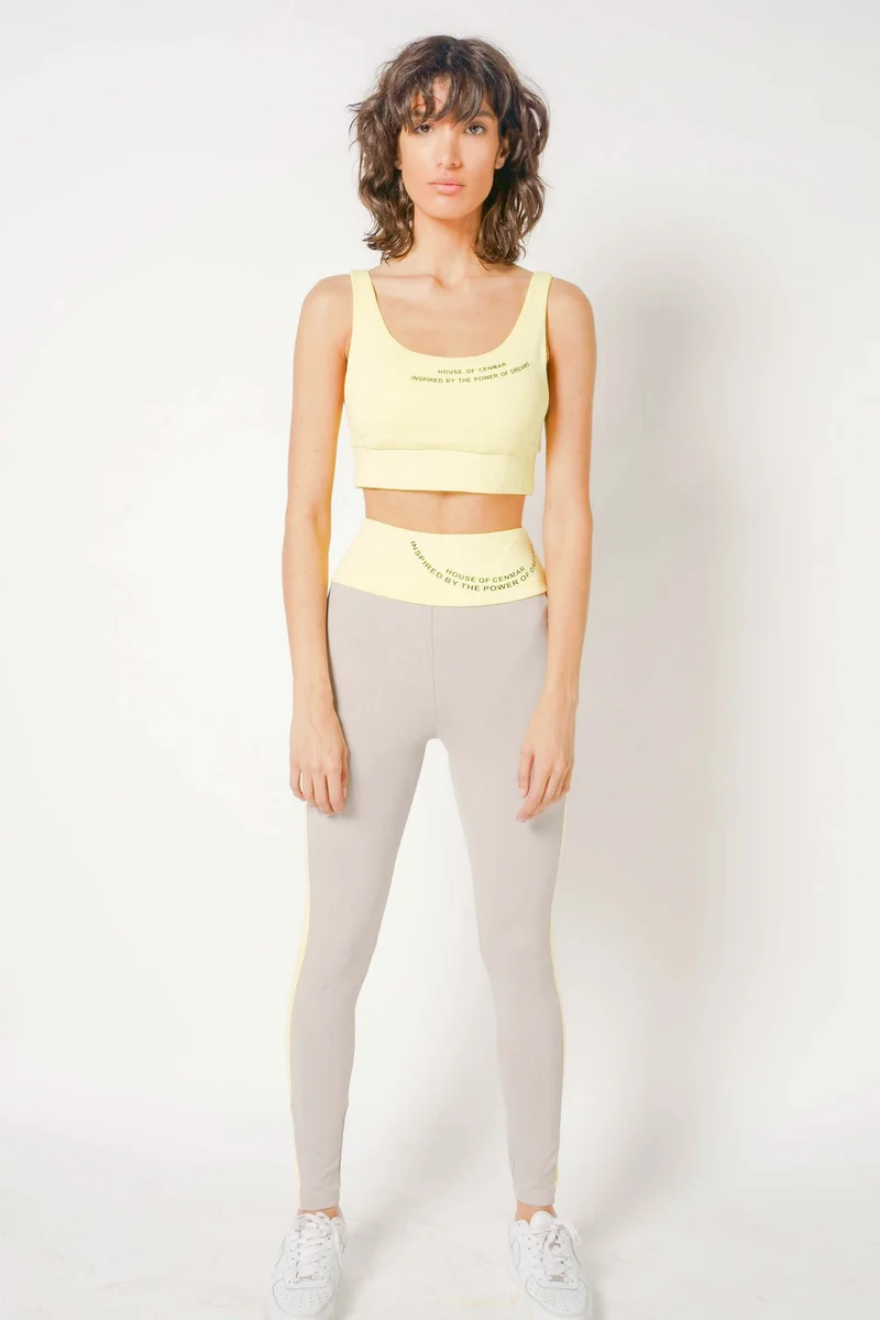 هاوس اوف سينمار Gray With Yellow Strip On Sides Women'S Activewear Leggings
