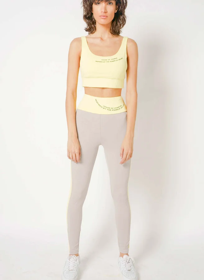 House Of Cenmar Gray With Yellow Strip On Sides Women'S Activewear Leggings