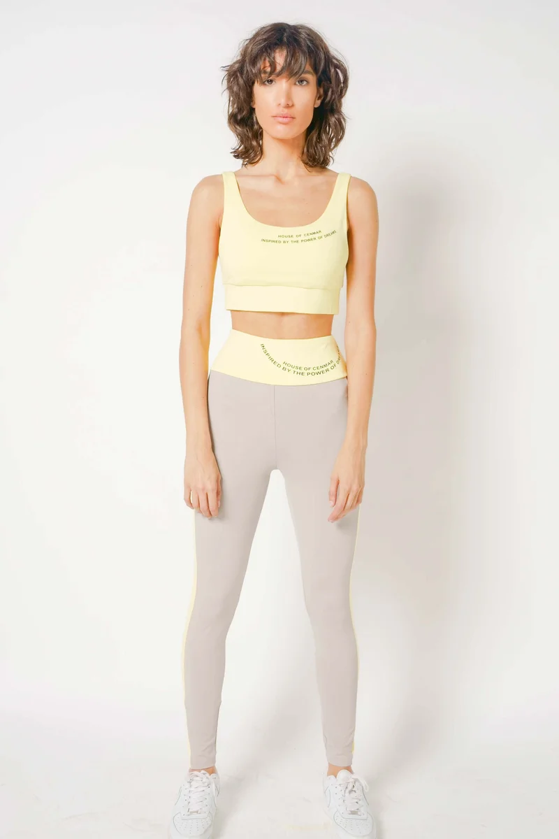 هاوس اوف سينمار Gray Women's Activewear Leggings With Yellow Side Stripe