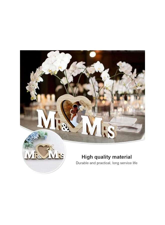 The Bros Wedding Gifts with Heart Photo Frame, Wedding Decorations Couple Personalised Photo Frames Romantic Gifts, Wooden Tabletop Picture Frame Mr and Mrs for Anniversary Party Home Decor - Image 2