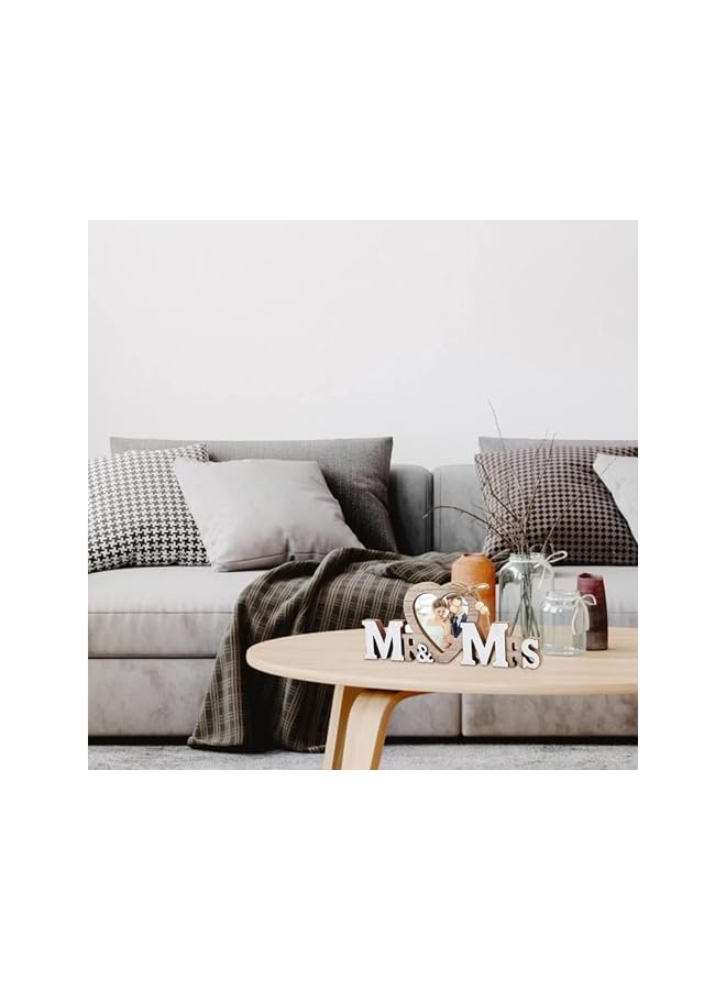 The Bros Wedding Gifts with Heart Photo Frame, Wedding Decorations Couple Personalised Photo Frames Romantic Gifts, Wooden Tabletop Picture Frame Mr and Mrs for Anniversary Party Home Decor - Image 4