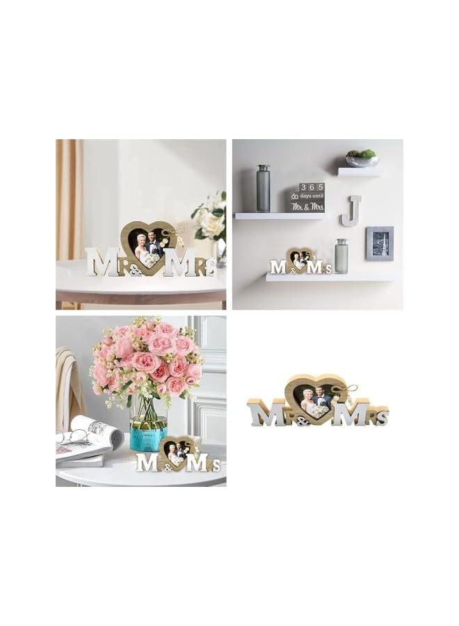 The Bros Wedding Gifts with Heart Photo Frame, Wedding Decorations Couple Personalised Photo Frames Romantic Gifts, Wooden Tabletop Picture Frame Mr and Mrs for Anniversary Party Home Decor - Image 5