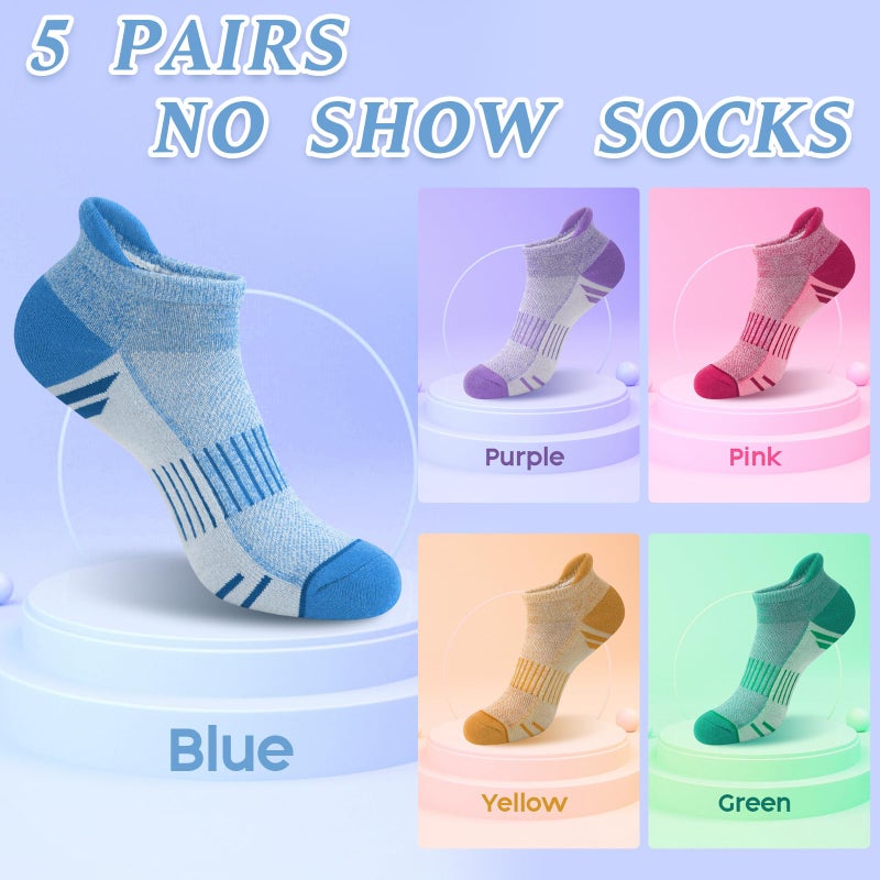 YSense Ankle Socks for Women 5 Pairs, Running Low Cut Tab No Show Athletic Stocking Womens Cushioned Thick Cotton Casual Socks for Hiking Workout - Image 3