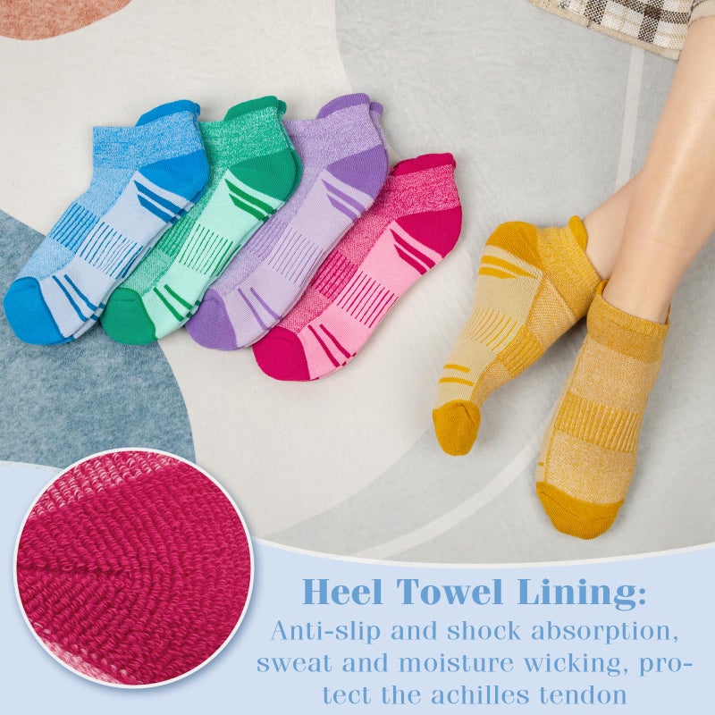 YSense Ankle Socks for Women 5 Pairs, Running Low Cut Tab No Show Athletic Stocking Womens Cushioned Thick Cotton Casual Socks for Hiking Workout - Image 2