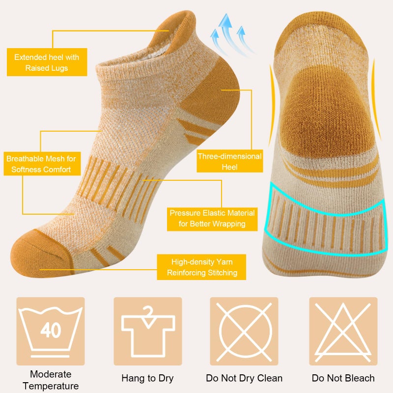 YSense Ankle Socks for Women 5 Pairs, Running Low Cut Tab No Show Athletic Stocking Womens Cushioned Thick Cotton Casual Socks for Hiking Workout - Image 4