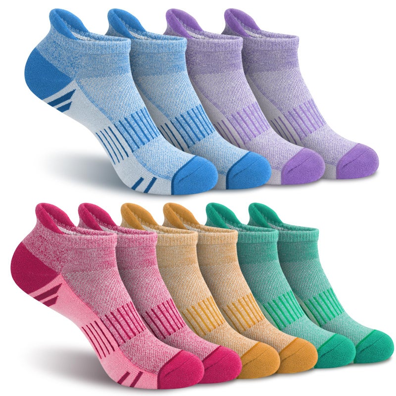YSense Ankle Socks for Women 5 Pairs, Running Low Cut Tab No Show Athletic Stocking Womens Cushioned Thick Cotton Casual Socks for Hiking Workout - Image 1