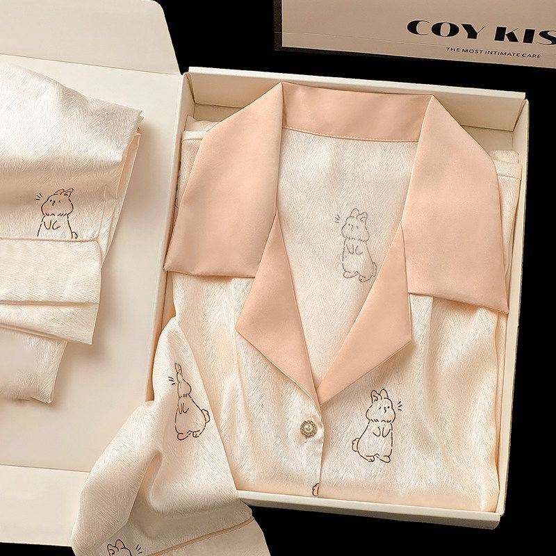 CME Women's 100% Mulberry Silk Pajamas, Cute Rabbit Loungewear, Silk Gift for Girlfriend or Best Friend - Image 1