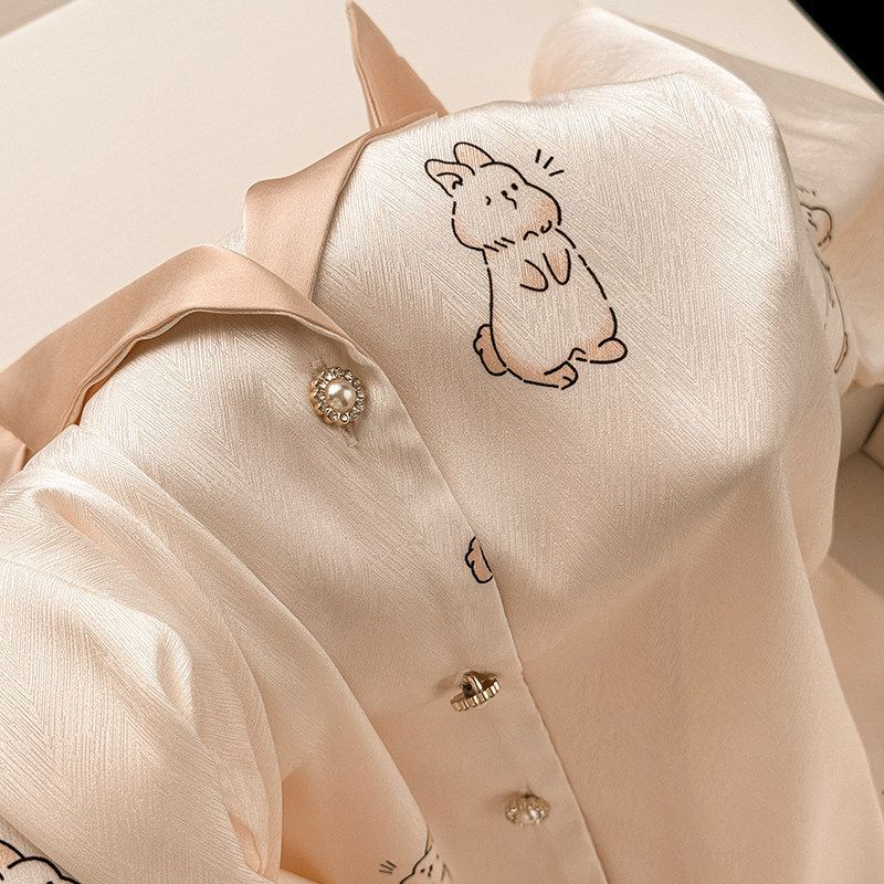 CME Women's 100% Mulberry Silk Pajamas, Cute Rabbit Loungewear, Silk Gift for Girlfriend or Best Friend - Image 4