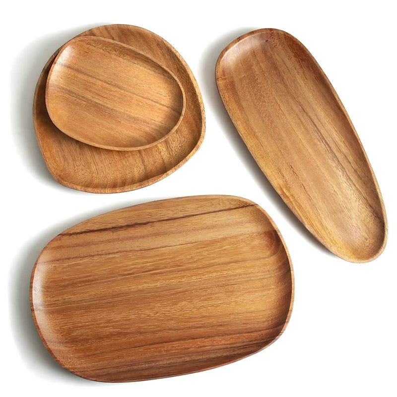AOOSY Wood Serving Tray  Wooden Serving Platters Set for Serving Food  Fruit  Vegetable  Meat Breakfast Lunch Dinner in Bed Decorative Bread Plates Party Wood Serving Board  Set of 4 - Image 2