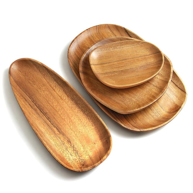 AOOSY Wood Serving Tray  Wooden Serving Platters Set for Serving Food  Fruit  Vegetable  Meat Breakfast Lunch Dinner in Bed Decorative Bread Plates Party Wood Serving Board  Set of 4 - Image 1