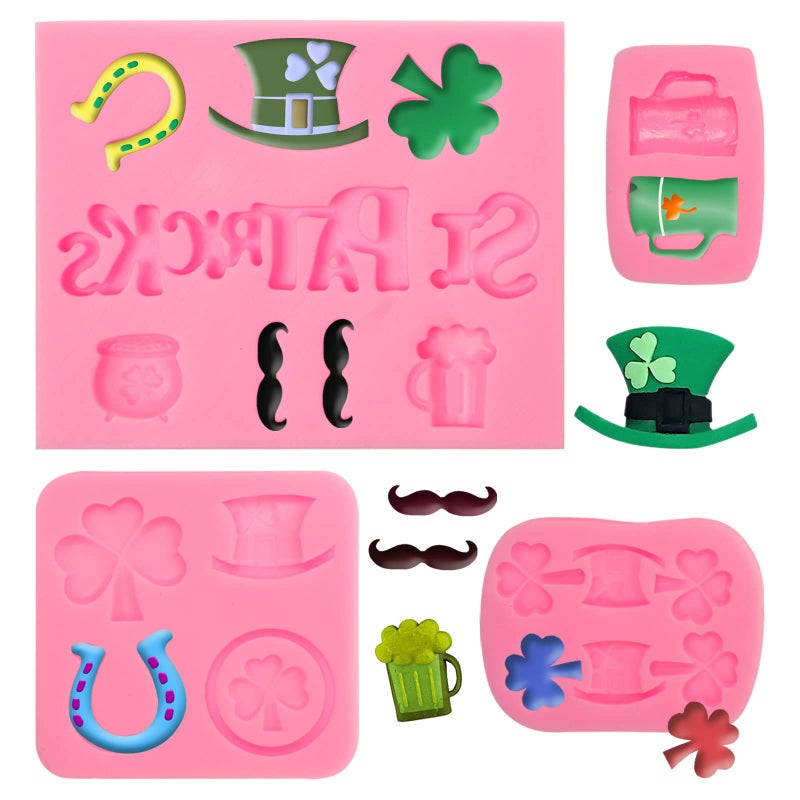 Xcake Lcook St. Patrick's Day Shamrock Chocolate Silicone Molds  Irish Hat Fondant Baking Molds for Cake Decoration Cupcake Topper Candy Sugar Craft Gum Paste Resin - Image 1