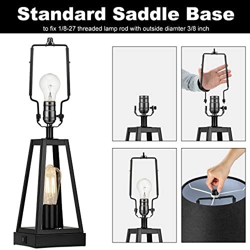 Qc Lamp Shade Harp, 7 8 9 10 inch Adjustable Lamp Harp Kit, Hardware Parts Included Harp Frame and Finials, Standard Saddle, E14 E26 E27 Light Base UNO Fitter Adapter, Lamp Shade Holder (Black) - Image 4