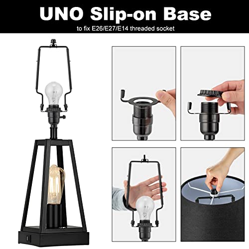 Qc Lamp Shade Harp, 7 8 9 10 inch Adjustable Lamp Harp Kit, Hardware Parts Included Harp Frame and Finials, Standard Saddle, E14 E26 E27 Light Base UNO Fitter Adapter, Lamp Shade Holder (Black) - Image 5