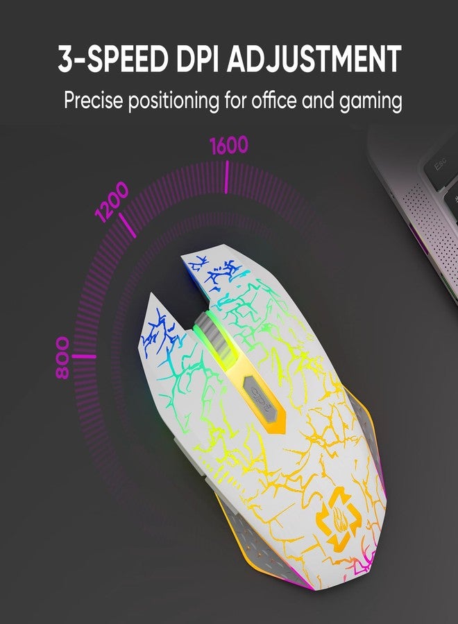 MELOGAGA Bluetooth Mouse Wireless Gaming Mouse, 2.4G Cordless RGB Rechargeable PC Game Mouse Computer Mice for Laptop Desktop -White - Image 3
