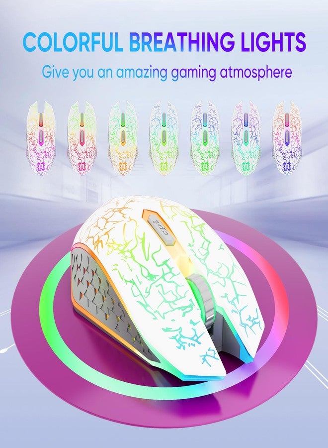 MELOGAGA Bluetooth Mouse Wireless Gaming Mouse, 2.4G Cordless RGB Rechargeable PC Game Mouse Computer Mice for Laptop Desktop -White - Image 4