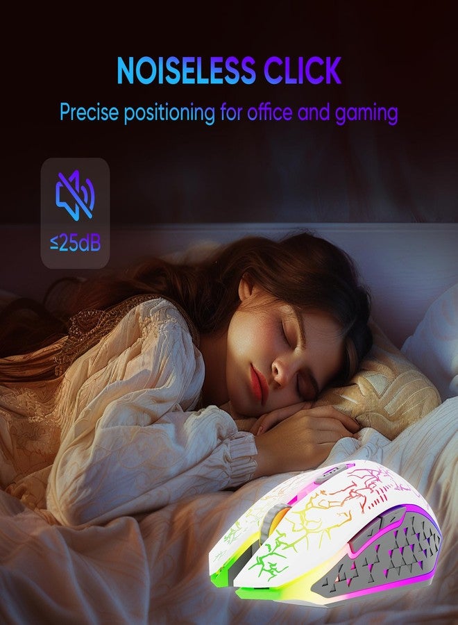 MELOGAGA Bluetooth Mouse Wireless Gaming Mouse, 2.4G Cordless RGB Rechargeable PC Game Mouse Computer Mice for Laptop Desktop -White - Image 5