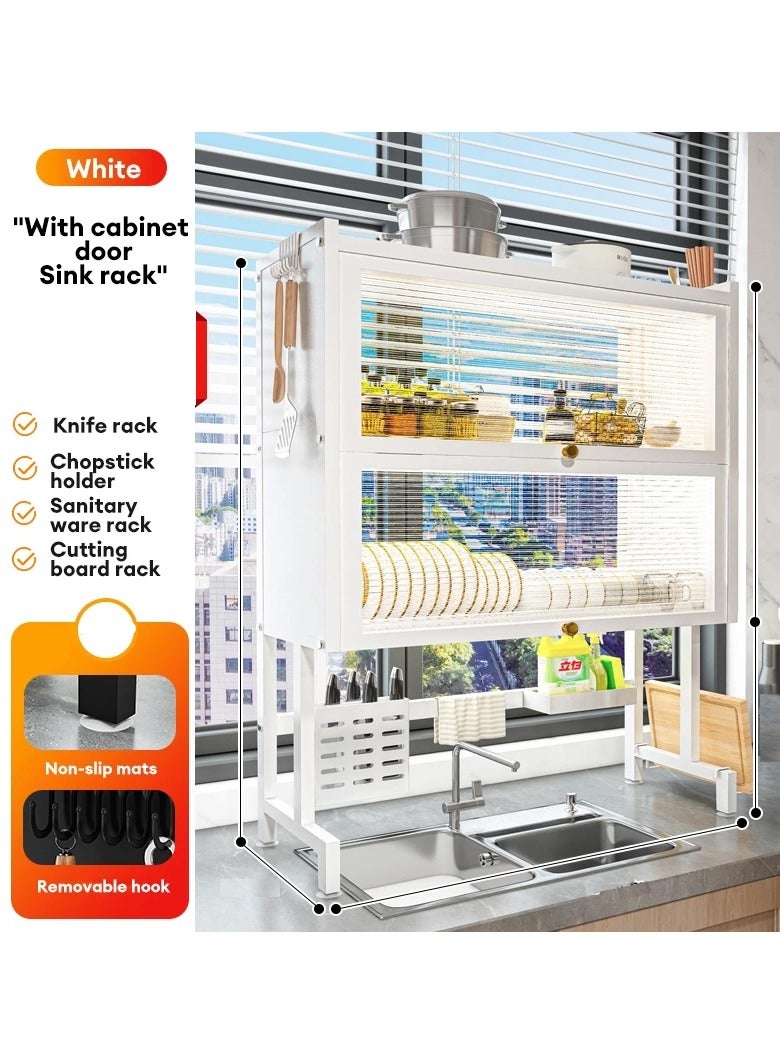 DubaiGallery Organized Home 3 Tier Stainless Steel Length Expandable Kitchen Dish Rack Dish Drying Rack Over Sink Adjustable (85cm-105cm) Large Dish Rack Drainer for Kitchen Organizer Storage Space Saver - Image 1