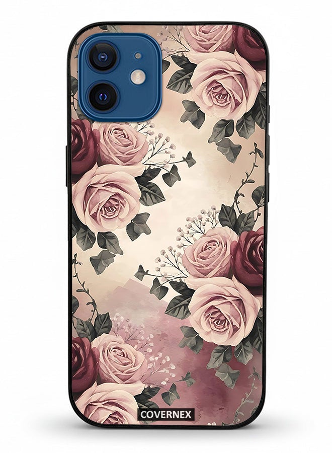 Covernex Apple iPhone 12 Protective Case Cover Printed Featuring Vintage Victorian Rose Bouquet - Image 2