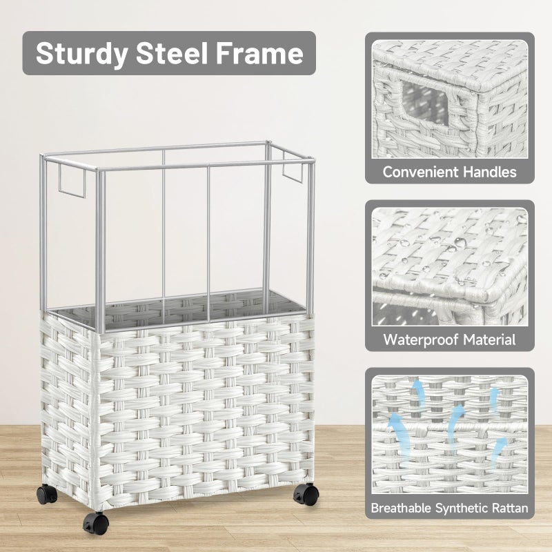 Hiagnete Toilet Paper Storage Basket with Lid and Wheels, Rattan Toilet Paper Holder Storage, Toilet Paper Organizer for Bathroom, Bedroom, Kitchen, 12.6â€L x 7.1â€W x 17.14â€H, White - Image 5