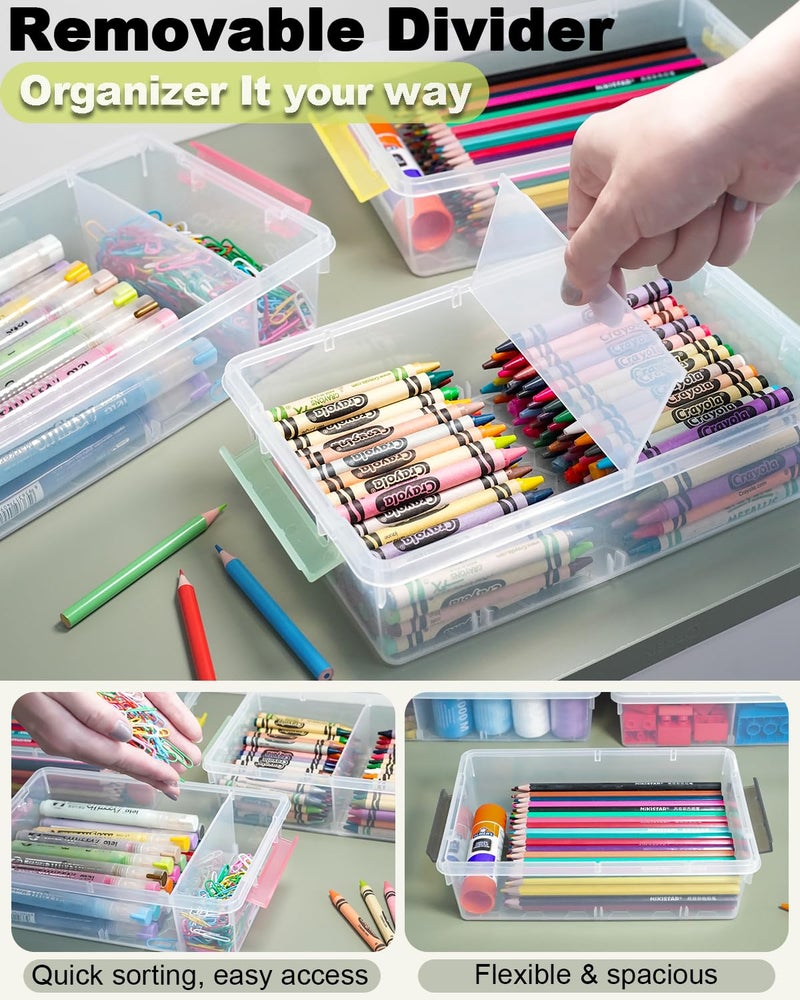 GEOPHIA 12 Pack Extra Large Pencil Box with Removable Divider, Thickened Pencil Case Bulk, Clear Crayon Marker Organizer Stackable Plastic Small Storage Containers for Pen Craft School Supplies, Multi - Image 3