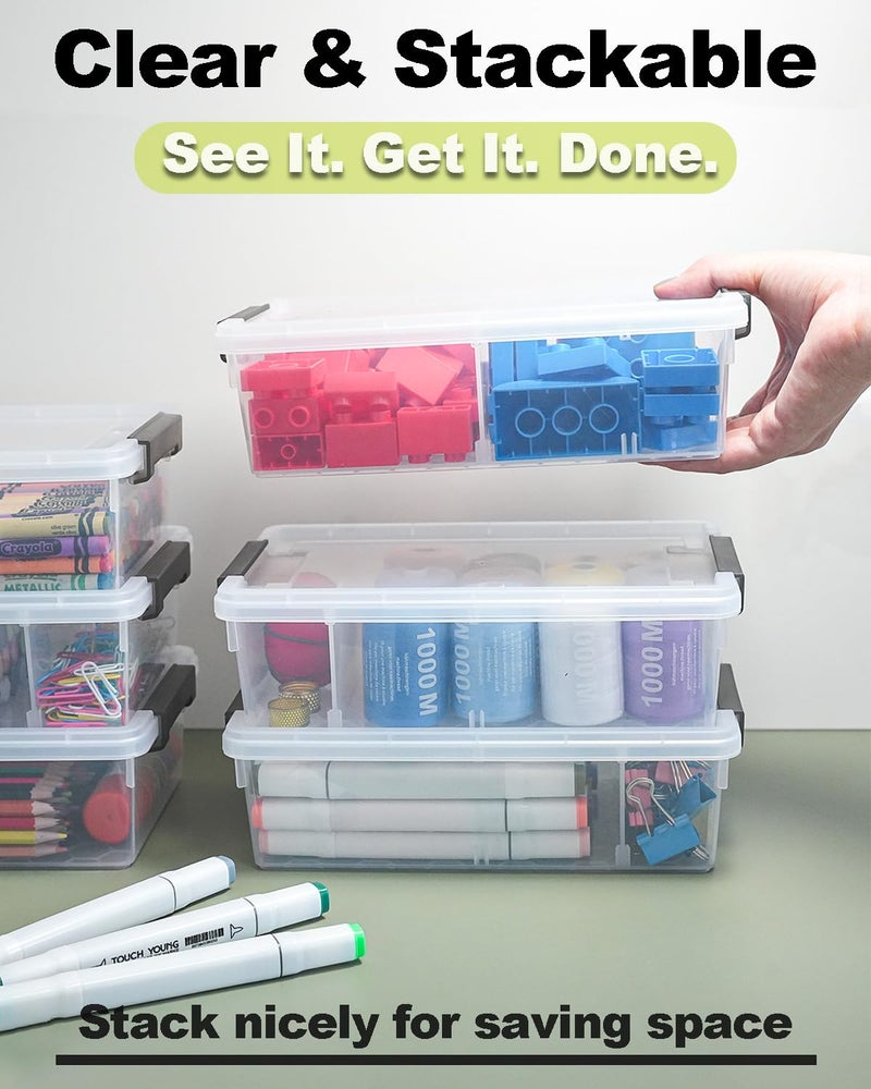 GEOPHIA 12 Pack Extra Large Pencil Box with Removable Divider, Thickened Pencil Case Bulk, Clear Crayon Marker Organizer Stackable Plastic Small Storage Containers for Pen Craft School Supplies, Multi - Image 4