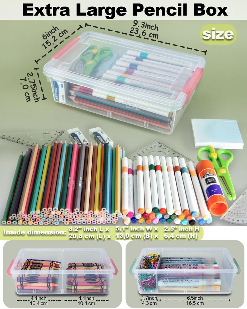 GEOPHIA 12 Pack Extra Large Pencil Box with Removable Divider, Thickened Pencil Case Bulk, Clear Crayon Marker Organizer Stackable Plastic Small Storage Containers for Pen Craft School Supplies, Multi - Image 2