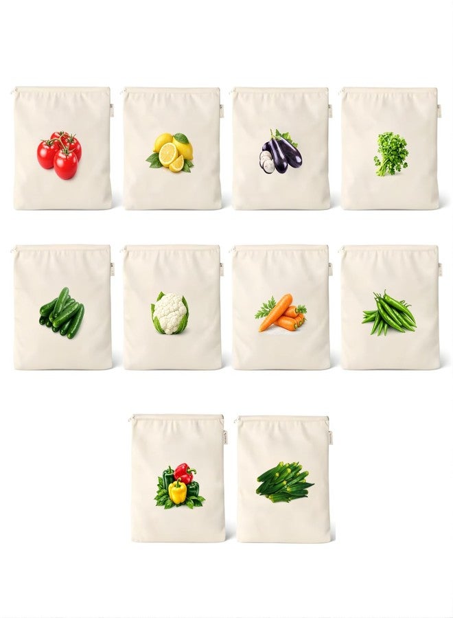 VLSYS Reusable Cotton Vegetable Bag for Fridge | Washable & Breathable Ziplock bags for fridge | Plastic Free Storage Bags | 12x12 Inches | Pack of 10 - Image 1