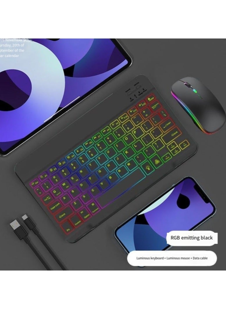 QZ Ultra-Thin Bluetooth English Keyboard And Mouse Set, Suitable For All Bluetooth Devices Such As Ipad, Mobile Phones, Etc. Rechargeable Wireless Keyboard And Mouse, Equipped With 7-Color Backlight, Compatible With Ipad 9th Generation/8th Generation Ipad Pro/Air/Mini As Well As Iphone 14/13/12 Pro. - Image 1
