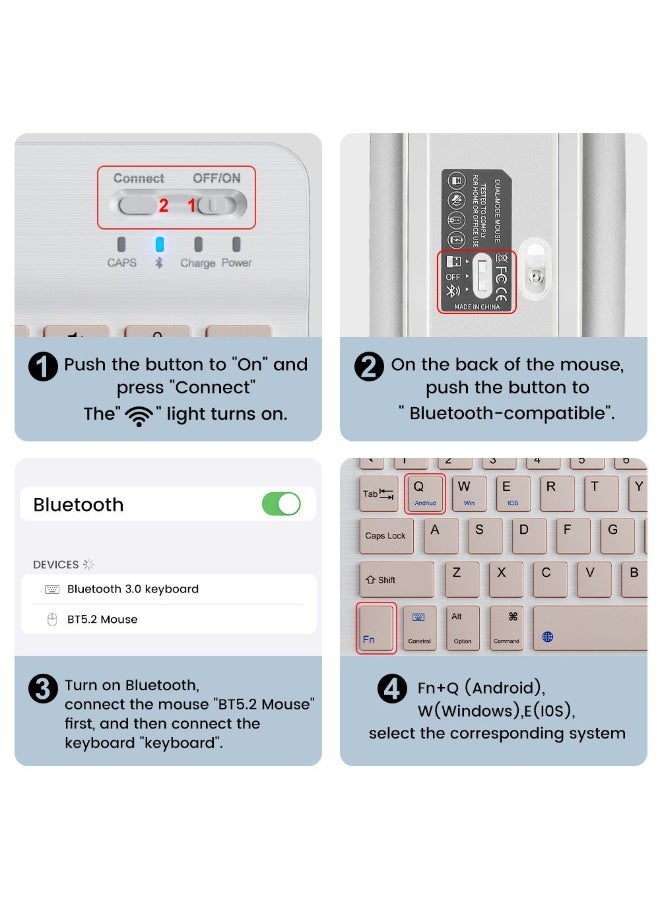 QZ Ultra-Thin Bluetooth English Keyboard And Mouse Set, Suitable For All Bluetooth Devices Such As Ipad, Mobile Phones, Etc. Rechargeable Wireless Keyboard And Mouse, Equipped With 7-Color Backlight, Compatible With Ipad 9th Generation/8th Generation Ipad Pro/Air/Mini As Well As Iphone 14/13/12 Pro. - Image 2