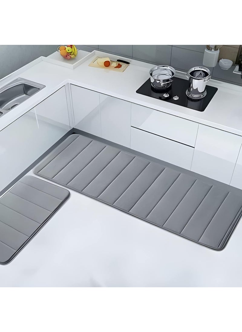 Generic Kitchen Rugs and Mats Washable 2 Piece Set - Non-Skid Soft Absorbent Kitchen Mats Set for Floor - 120X40+60X40 CM (Grey)  - Image 1