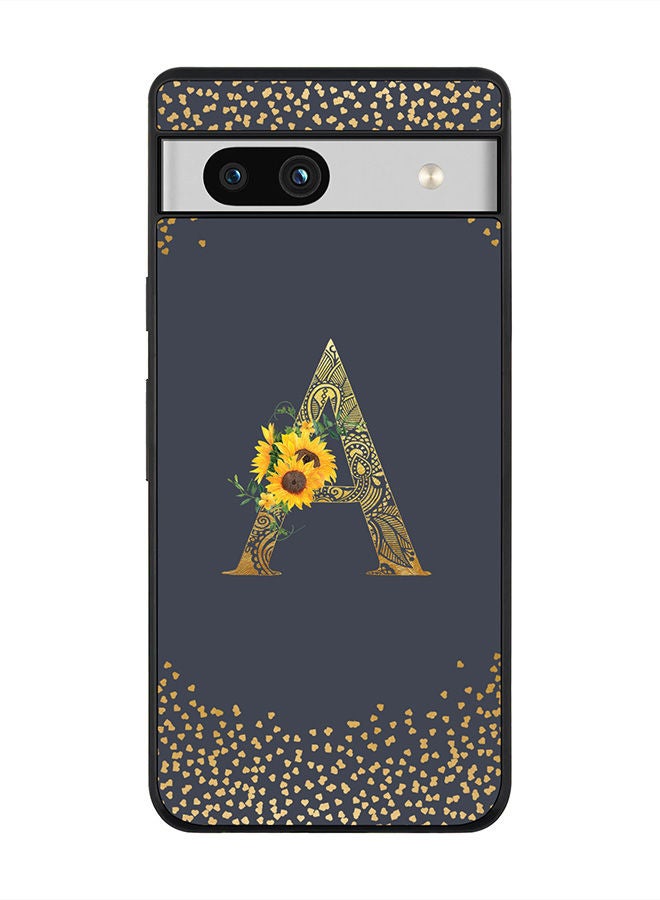 Stylizedd Rugged Black edge case for Google Pixel 7a 5G Slim fit Soft Case Flexible Rubber Edges Anti Drop TPU Gel Thin Cover -  Custom Monogram Initial Letter Floral Pattern Alphabet - A  (Grey ) - Image 1