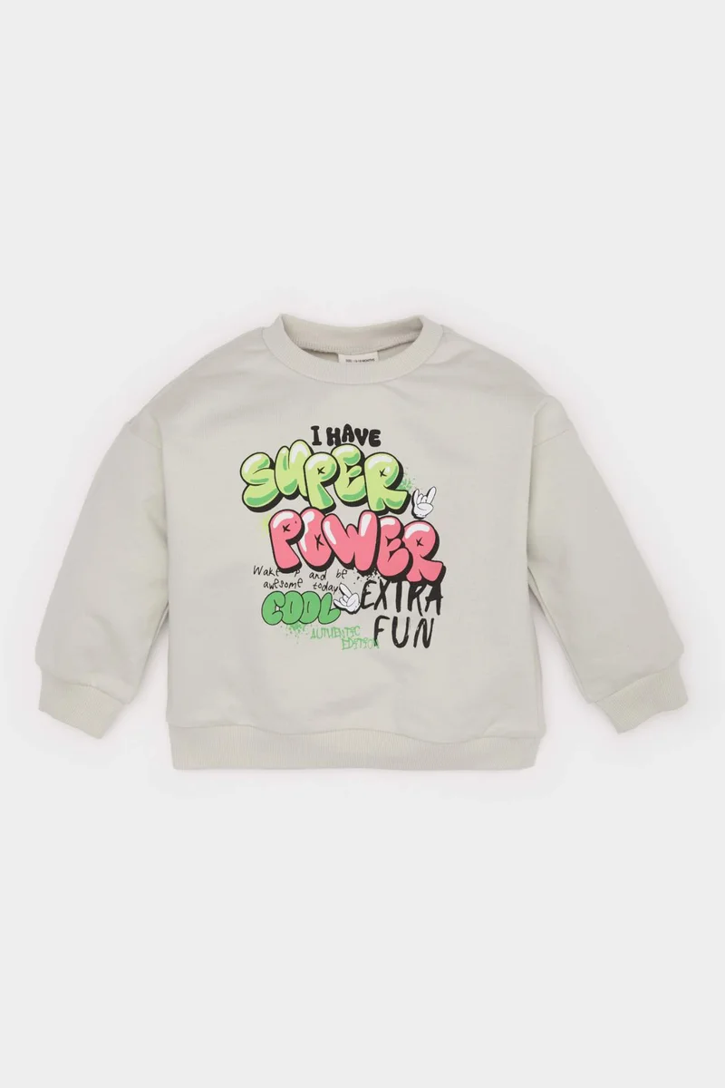ديفاكتو Baby Boy Crew Neck Slogan Printed Sweatshirt