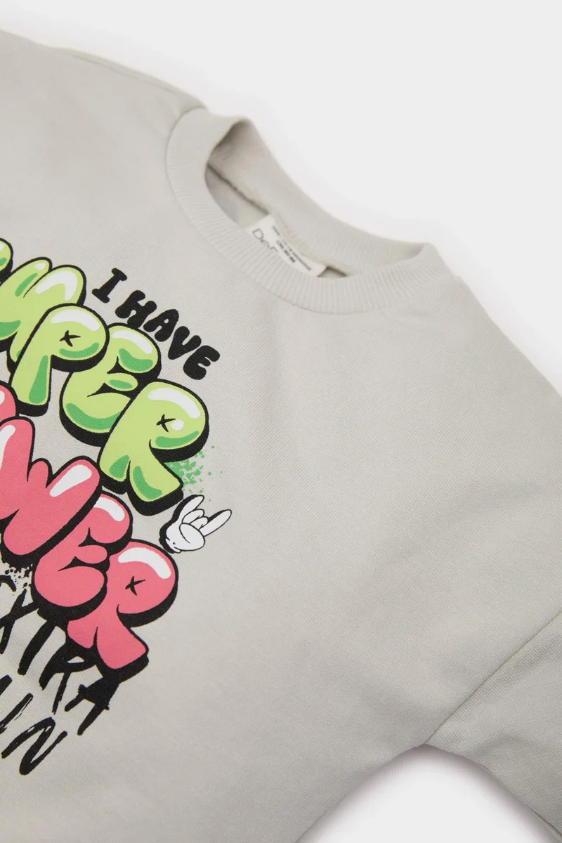 ديفاكتو Baby Boy Crew Neck Slogan Printed Sweatshirt