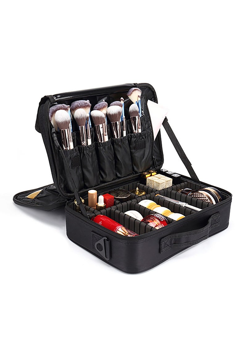 Folanry Makeup Bag, MakeupTravel Organizer,Travel Cosmetic Organizer Brush Holder, Waterproof Makeup Artist Storage Box for Hair Curler Hair Straightener Brush Set and Cosmetics, 3 Layer Large Capacity, with Adjustable Strap  - Image 1