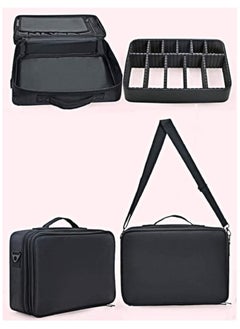 Folanry Makeup Bag, MakeupTravel Organizer,Travel Cosmetic Organizer Brush Holder, Waterproof Makeup Artist Storage Box for Hair Curler Hair Straightener Brush Set and Cosmetics, 3 Layer Large Capacity, with Adjustable Strap  - Image 2