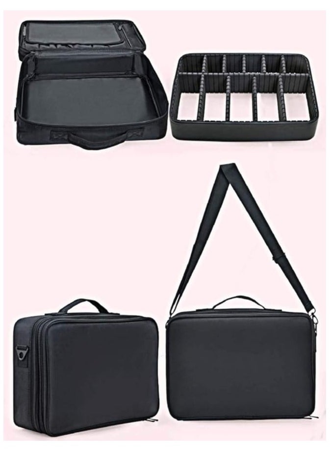 Folanry Makeup Bag, MakeupTravel Organizer,Travel Cosmetic Organizer Brush Holder, Waterproof Makeup Artist Storage Box for Hair Curler Hair Straightener Brush Set and Cosmetics, 3 Layer Large Capacity, with Adjustable Strap  - Image 2