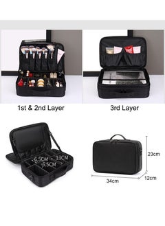 Folanry Makeup Bag, MakeupTravel Organizer,Travel Cosmetic Organizer Brush Holder, Waterproof Makeup Artist Storage Box for Hair Curler Hair Straightener Brush Set and Cosmetics, 3 Layer Large Capacity, with Adjustable Strap  - Image 4