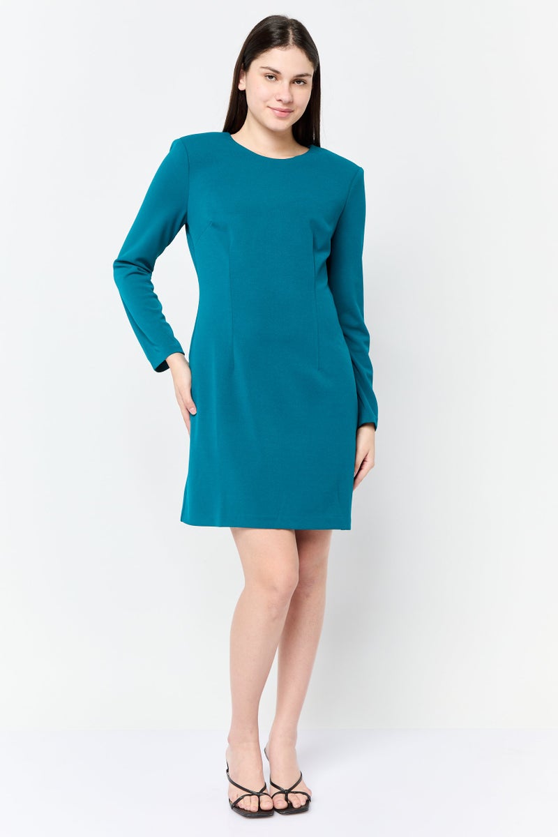 Donna Morgan Women Textured Mini Dress, Teal Green - Image 3