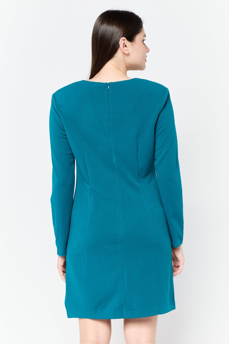 Donna Morgan Women Textured Mini Dress, Teal Green - Image 2