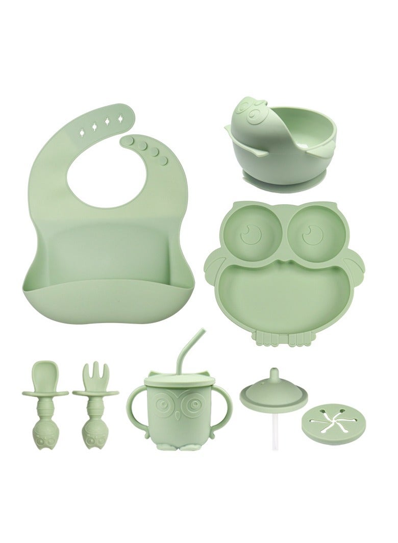 DOOKOO 9 PCS Baby Silicone Feeding Set, First Stage Toddler Utensils with Bib, Sippy Cup, Suction Bowl, Infant Spoons and Fork Sets, Divided Plate with Suction - Baby Led Weaning Supplies