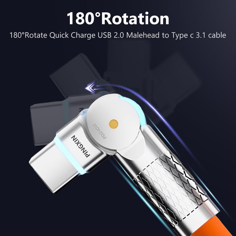 PINGXIN USB C Cable 10ft, 240W 2-Pack USB C to USB C Cable USB 2.0, Type C Charging Cable for iPhone 15, Samsung Galaxy S23, MacBook Pro 2020, iPad Pro, iPad Air 4, Pixel and More. Orange +White - Image 2