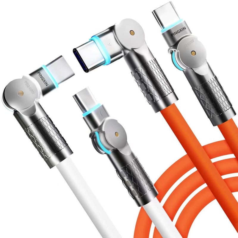PINGXIN USB C Cable 10ft, 240W 2-Pack USB C to USB C Cable USB 2.0, Type C Charging Cable for iPhone 15, Samsung Galaxy S23, MacBook Pro 2020, iPad Pro, iPad Air 4, Pixel and More. Orange +White - Image 1