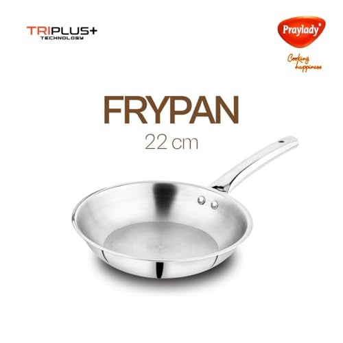 Praylady TRIPLUS 5-Piece Triply Cookware Set | 24cm Kadai+24cm Lid+22cm Frypan+16cm Saucepan+16cm Lid | Triple-Layered Stainless Steel-Aluminum | Induction & Gas Compatible - Image 2